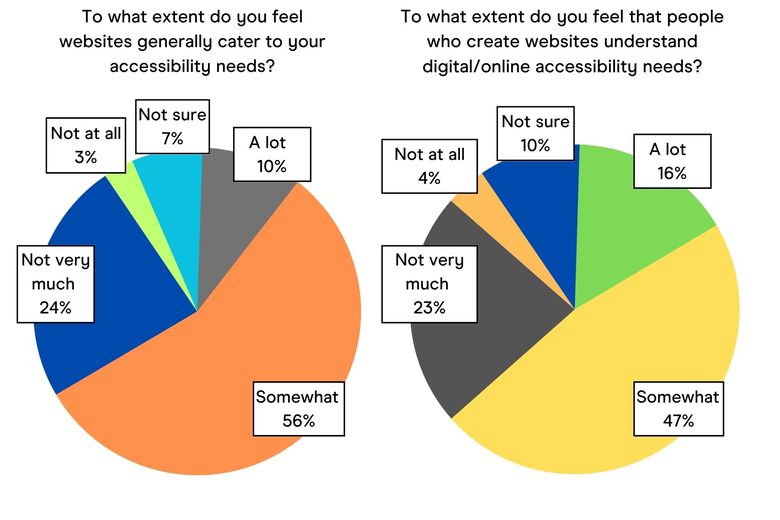 pie charts showing the responses from a recent digital accessibility survey